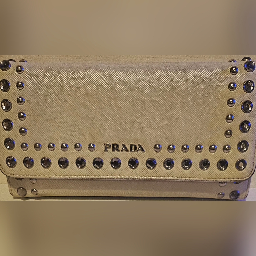 PRADA Studed And Crystal Saffiono Long Wallet